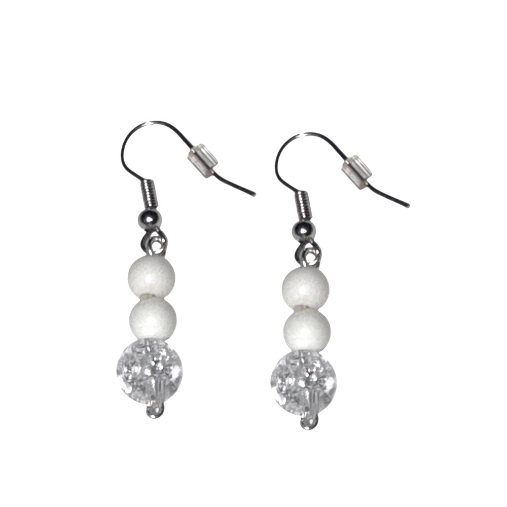 3 FOR $20 HANDCRAFTED Ivory Glossy Acrylic White Cracked Beaded Earrings